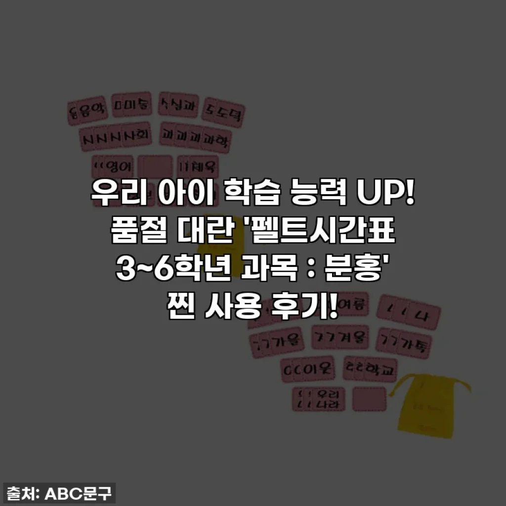 우리 아이 학습 능력 UP! 품절 대란 '펠트시간표 3~6학년 과목 : 분홍' 찐 사용 후기!