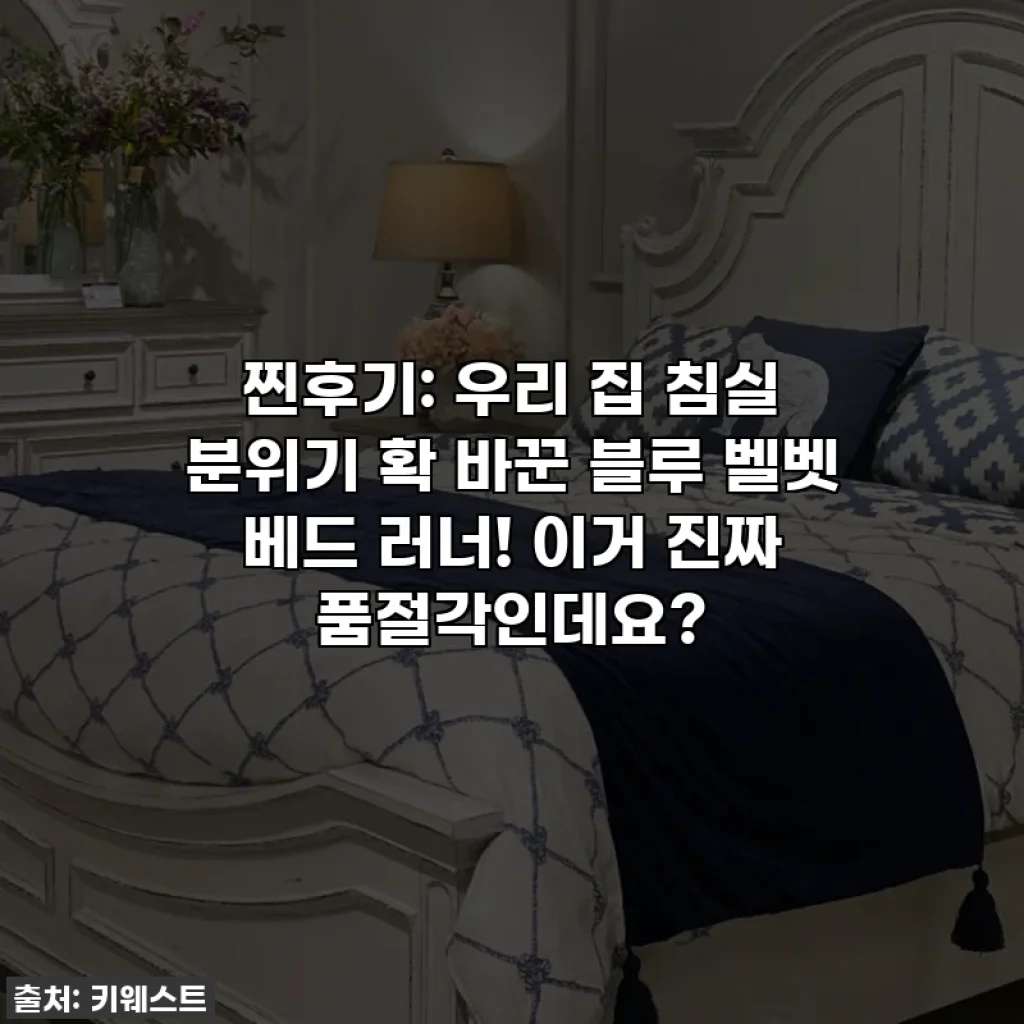 찐후기: 우리 집 침실 분위기 확 바꾼 블루 벨벳 베드 러너! 이거 진짜 품절각인데요?