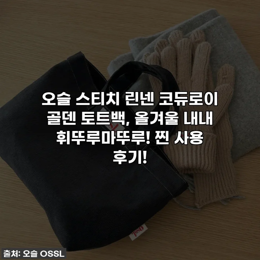 오슬 스티치 린넨 코듀로이 골덴 토트백, 올겨울 내내 휘뚜루마뚜루! 찐 사용 후기!