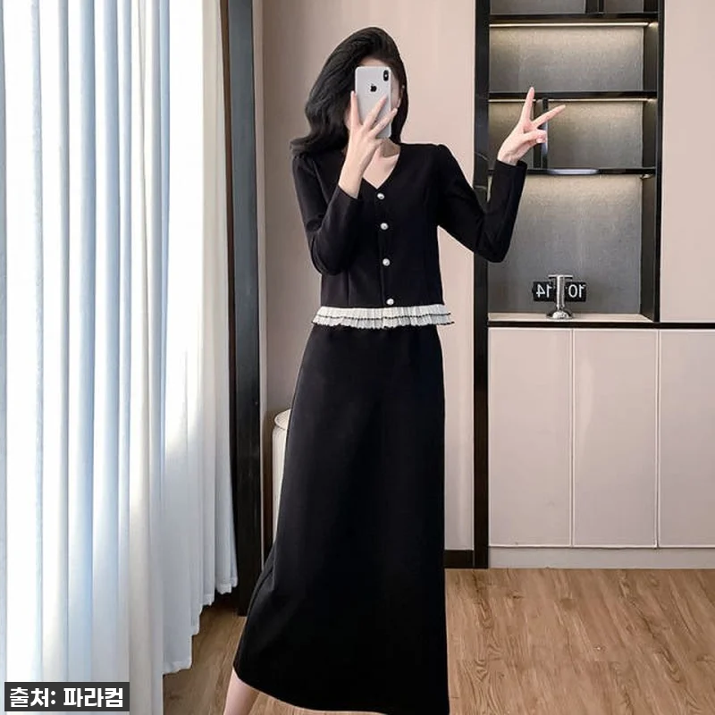 여성 V넥 롱 원피스 세트 가을 신상 관련 이미지 2