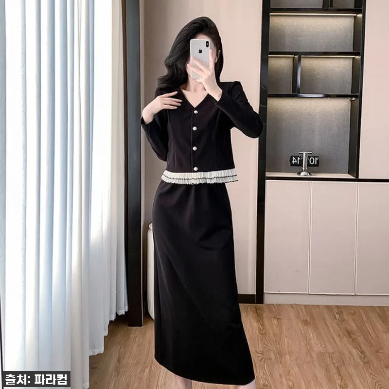 여성 V넥 롱 원피스 세트 가을 신상 관련 이미지 3