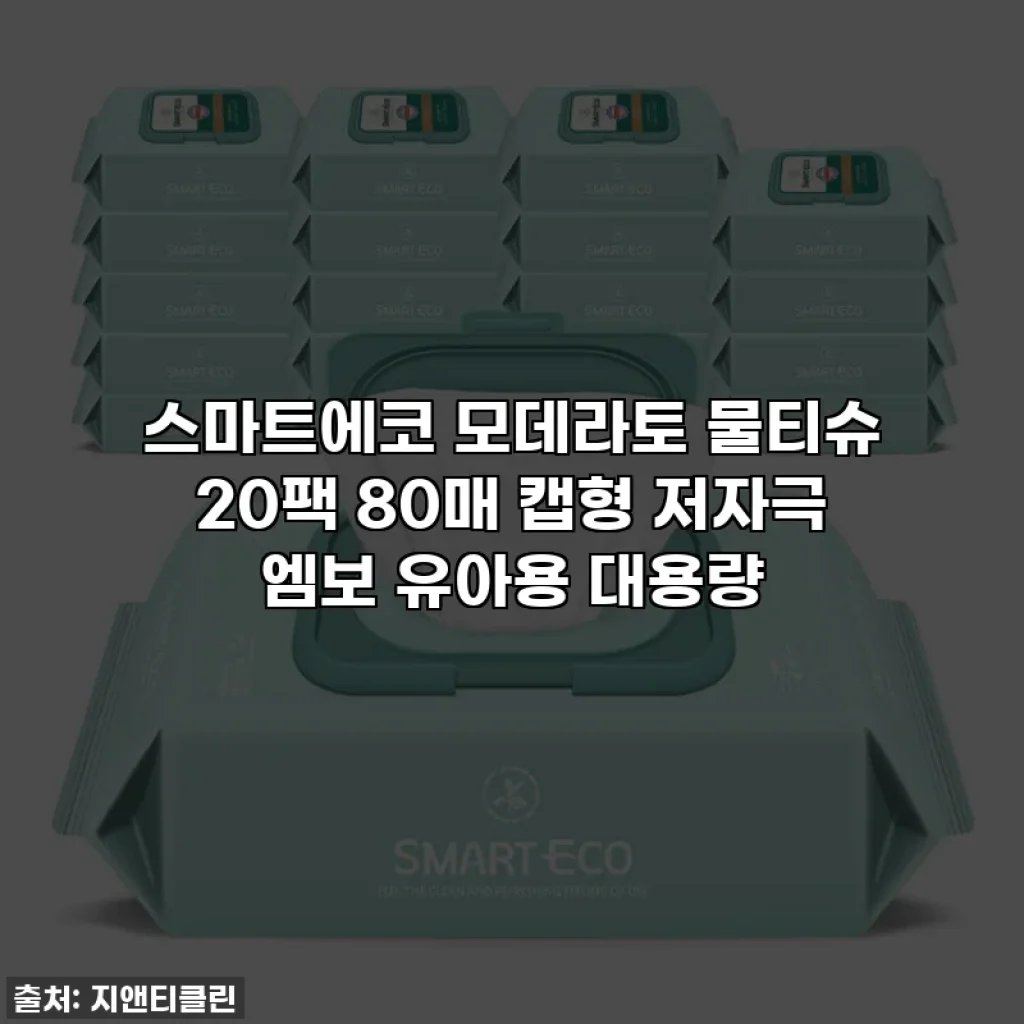 스마트에코 모데라토 물티슈 20팩 80매 캡형 저자극 엠보 유아용 대용량