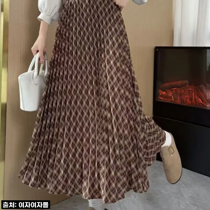 가을 데일리룩 종결! 레트로룩 배색 잔체크 플리츠 롱스커트 찐후기 (품절대란템 17,805원에 득템하는 꿀팁!)