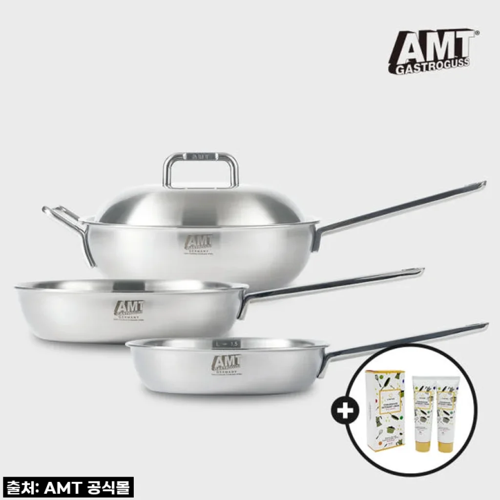 AMT 316Ti 통5중 팬&웍 3종세트(소테팬22,26,편수웍28)+사은품 큐네이처 크림세정제