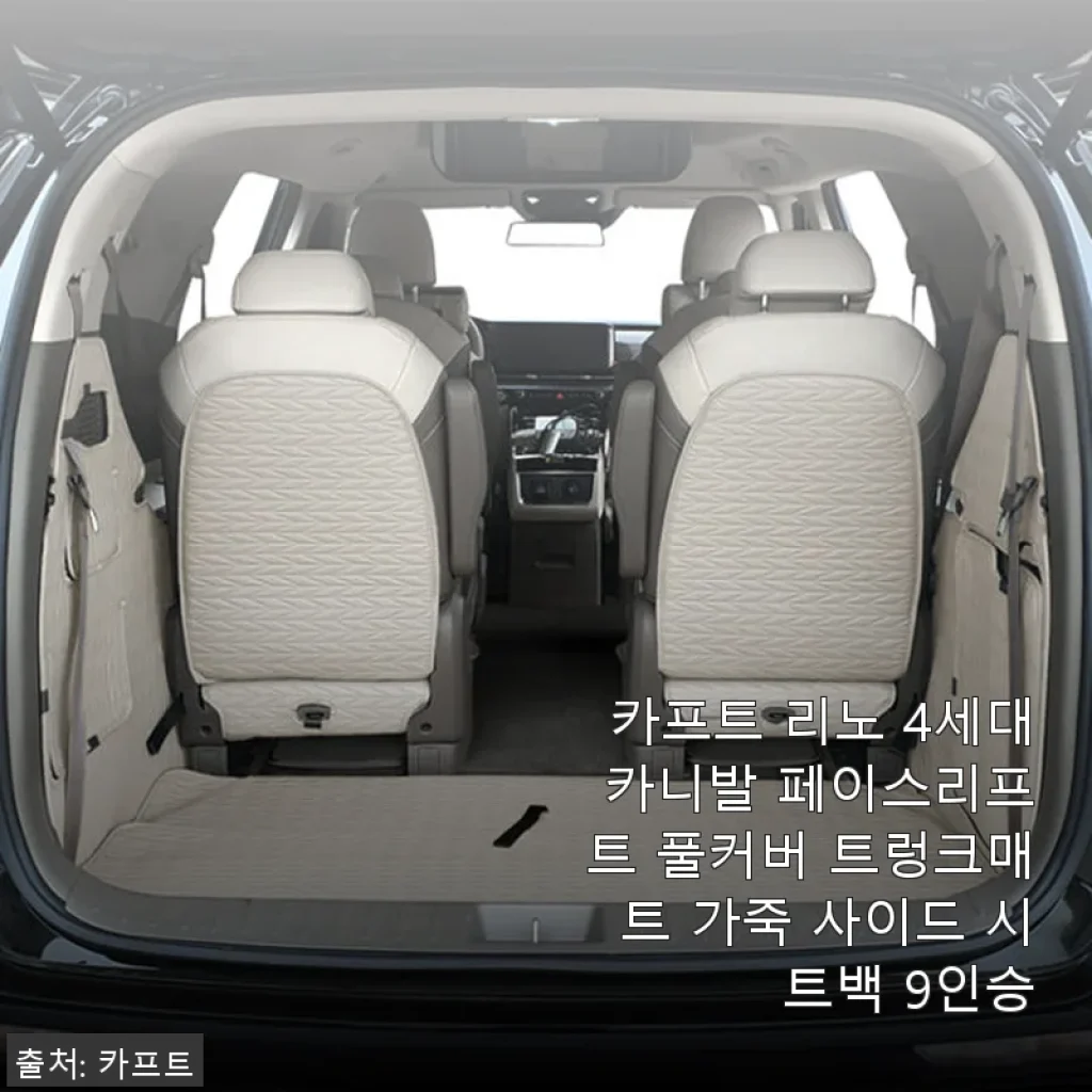 카프트 리노 4세대 카니발 페이스리프트 풀커버 트렁크매트 가죽 사이드 시트백 9인승 사용후기
