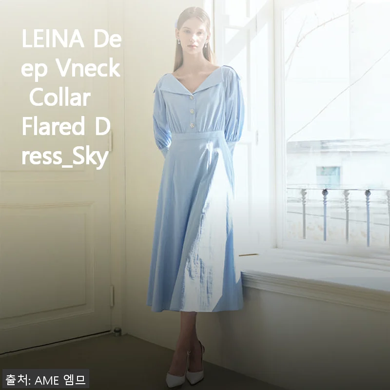 LEINA Deep Vneck Collar Flared Dress_Sky 사용후기