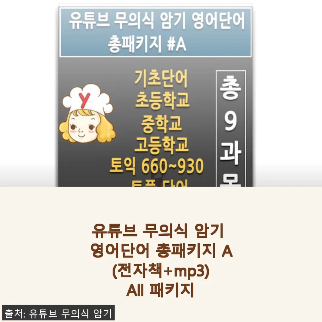 유튜브 무의식 암기 영어단어 총패키지 A(All 패키지) 사용후기