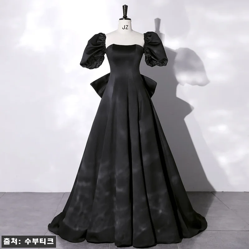 새틴 왕리본 스퀘어넥 반팔 왕퍼프 웨 관련 이미지 1