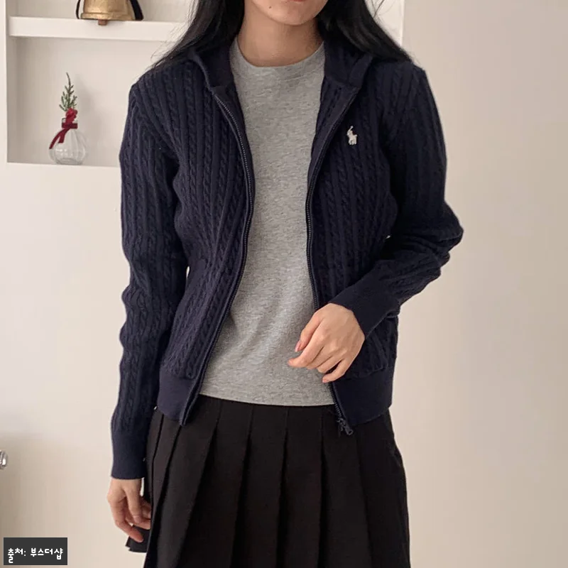 폴로 가디건 여성 꽈배기 후드 집업 관련 이미지 2