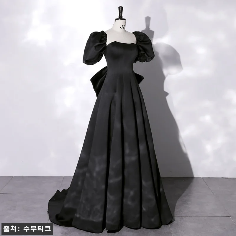 새틴 왕리본 스퀘어넥 반팔 왕퍼프 웨 관련 이미지 2