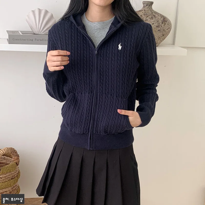 폴로 가디건 여성 꽈배기 후드 집업 관련 이미지 4