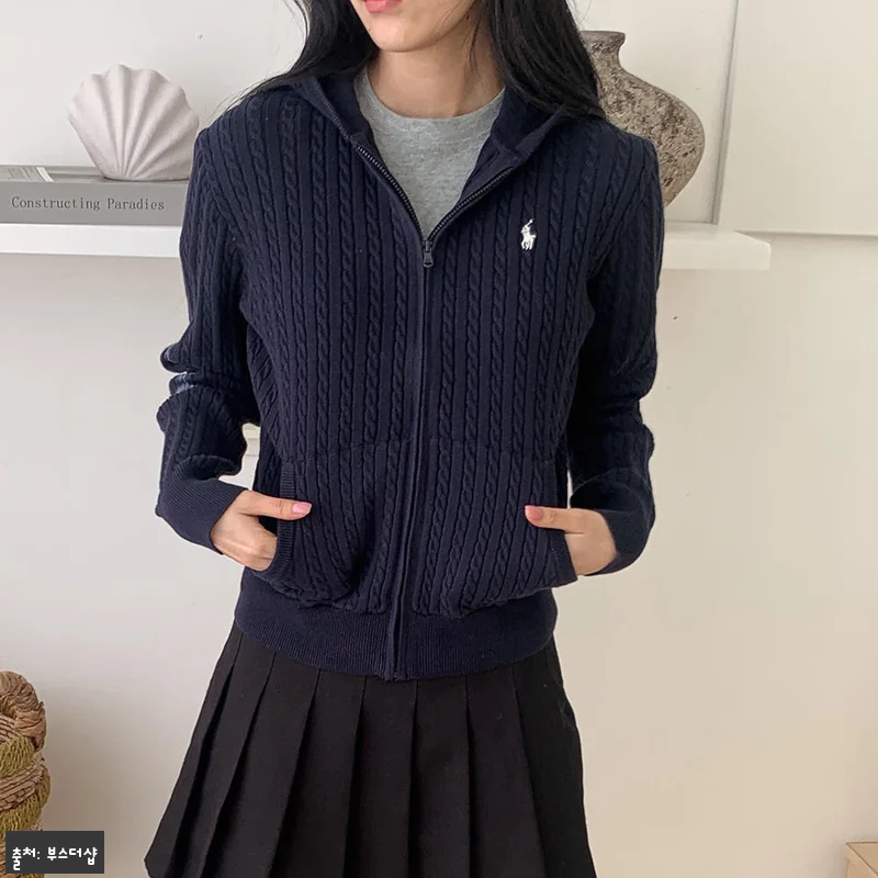 폴로 가디건 여성 꽈배기 후드 집업 관련 이미지 5