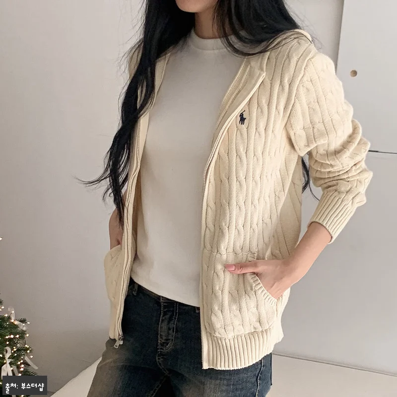 폴로 가디건 여성 꽈배기 후드 집업 관련 이미지 6
