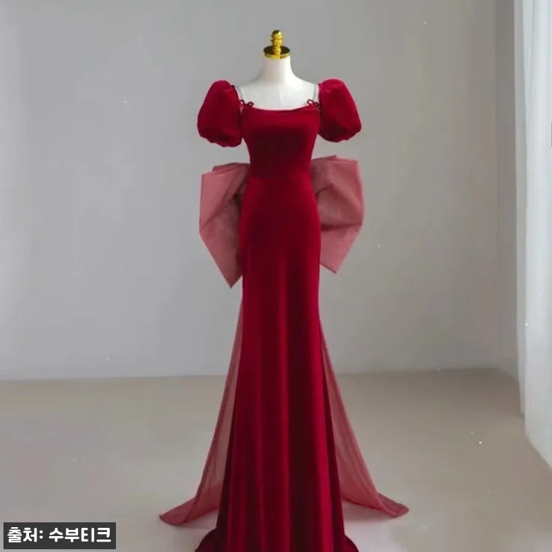 벨벳 민소매 퍼프소매 반팔 왕리본 드 관련 이미지 8
