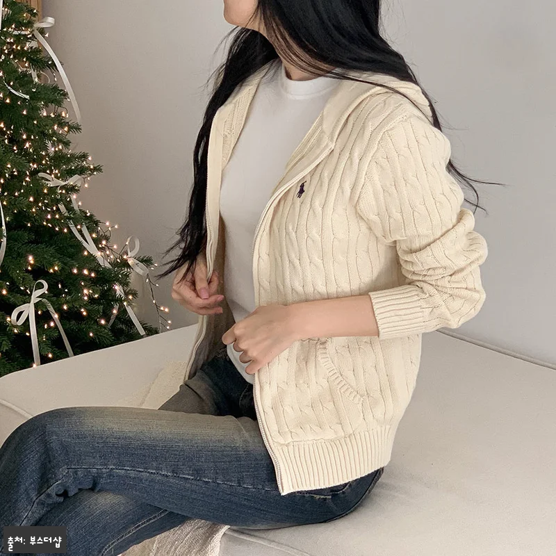 폴로 가디건 여성 꽈배기 후드 집업 관련 이미지 8
