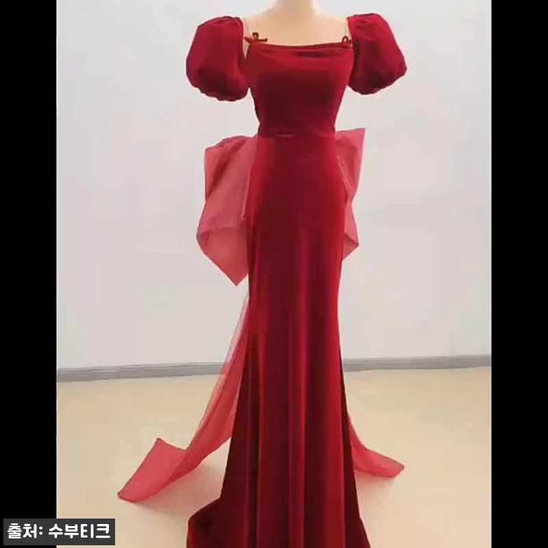 벨벳 민소매 퍼프소매 반팔 왕리본 드 관련 이미지 9