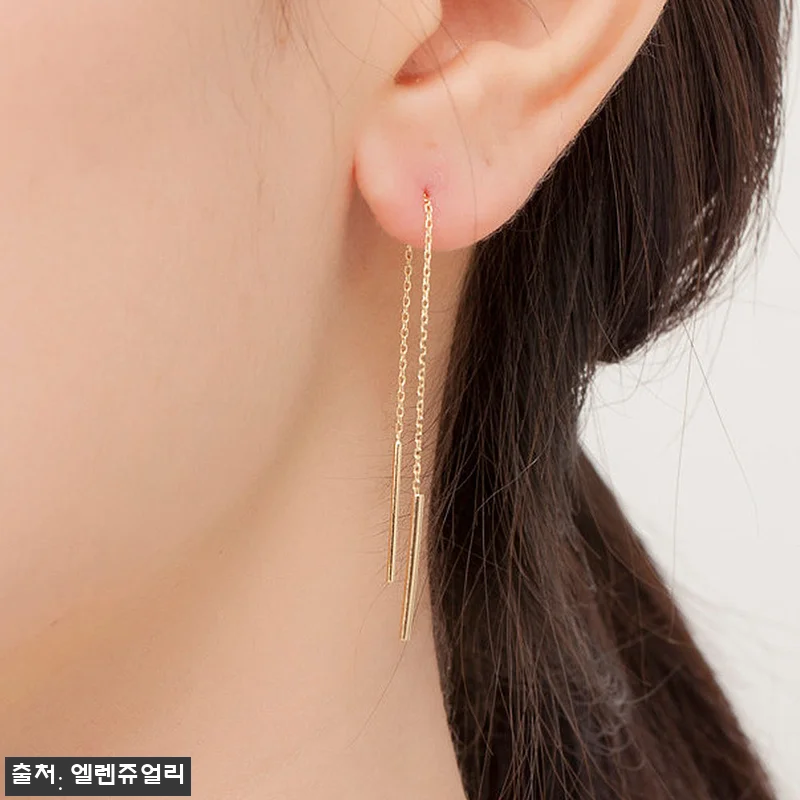 14k 심플 스틱 드롭 체인 금 귀걸 관련 이미지 1