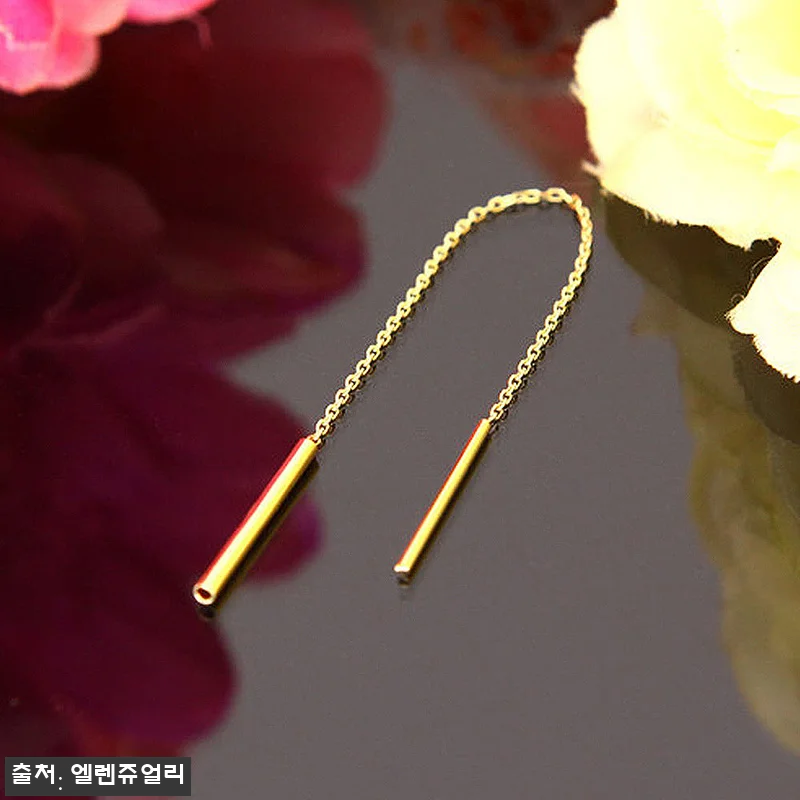 14k 심플 스틱 드롭 체인 금 귀걸 관련 이미지 2