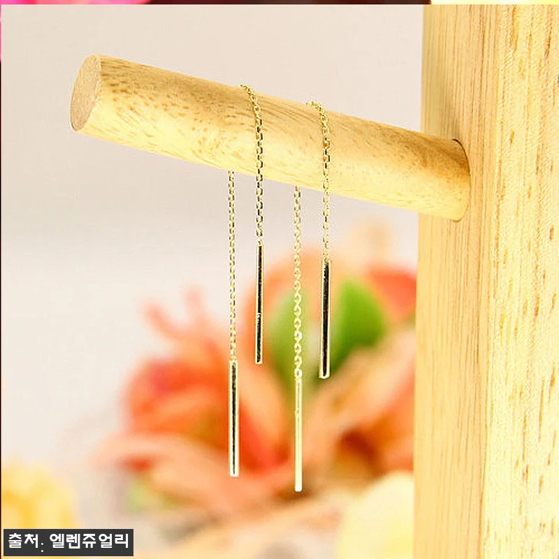 14k 심플 스틱 드롭 체인 금 귀걸 관련 이미지 3