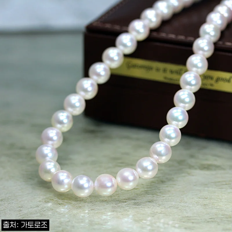 7.5~8mm 아코야 해수 진주 비드 목걸이 전체 금장식, 오래 두고 꺼내기 좋은 품격 있는 진주 목걸이